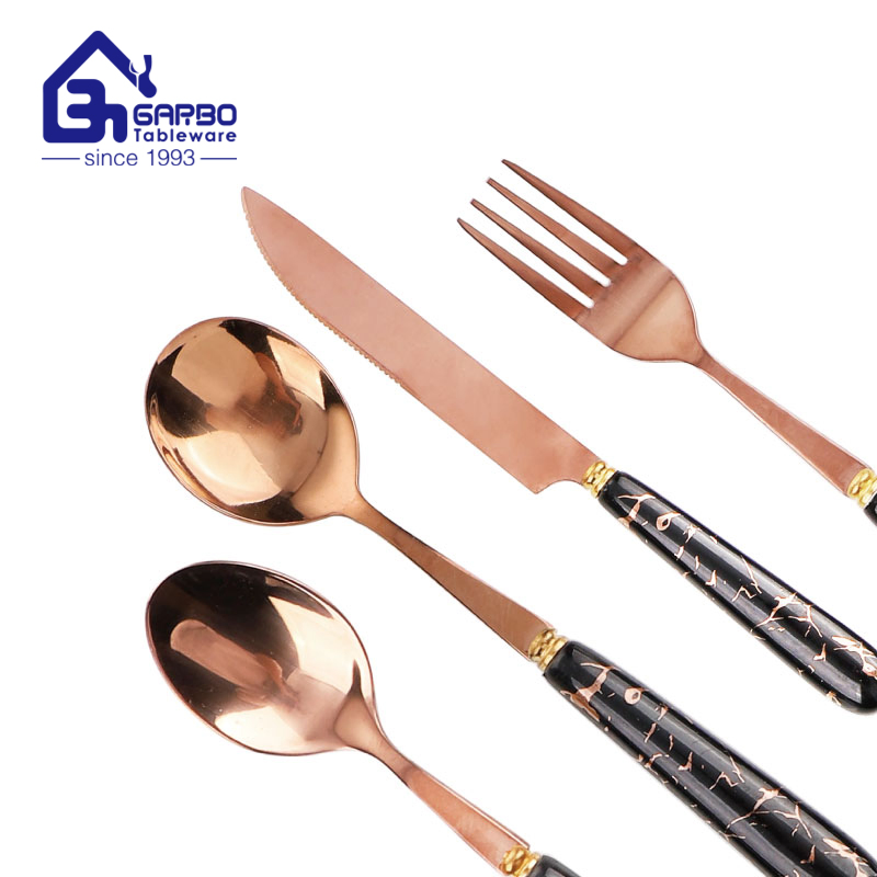 Hot Selling Marbling Dinner Knife Electroplating Gold Color Cutlery Knife with Ceramic Handle