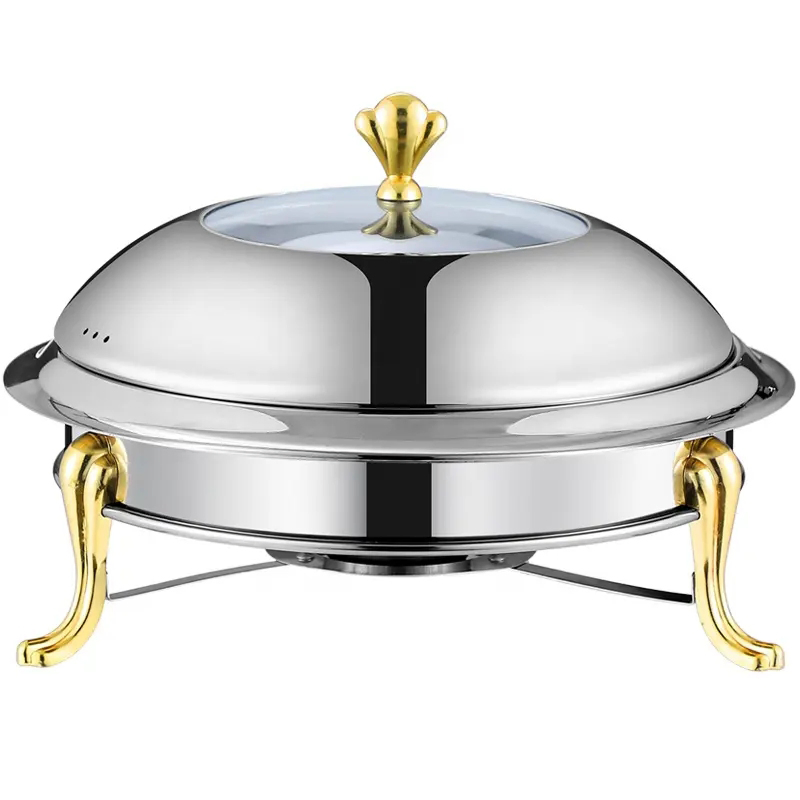 Factory OEM 3L Hotel Restaurant Catering Suppliesfood Warmer Glass Lid Stainless Steel Crown Chafing Dish Buffet Set Commercial Buffetware with Fuel Holder