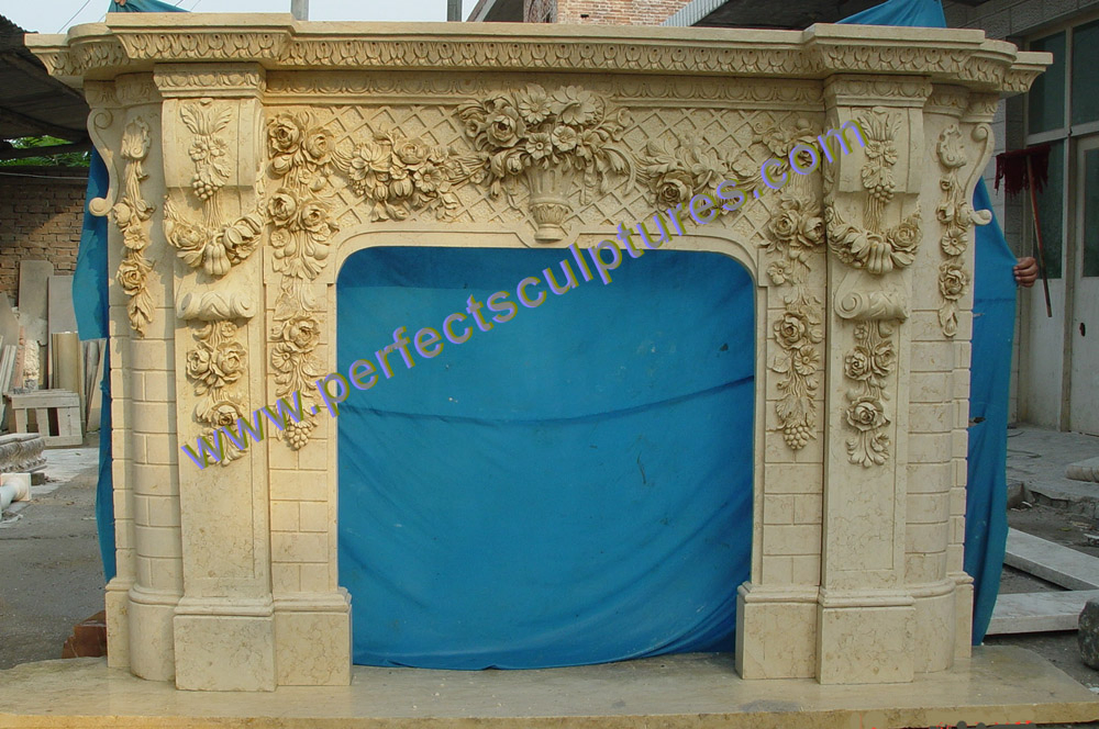 Камин электрический из египетского известняка с резьбой