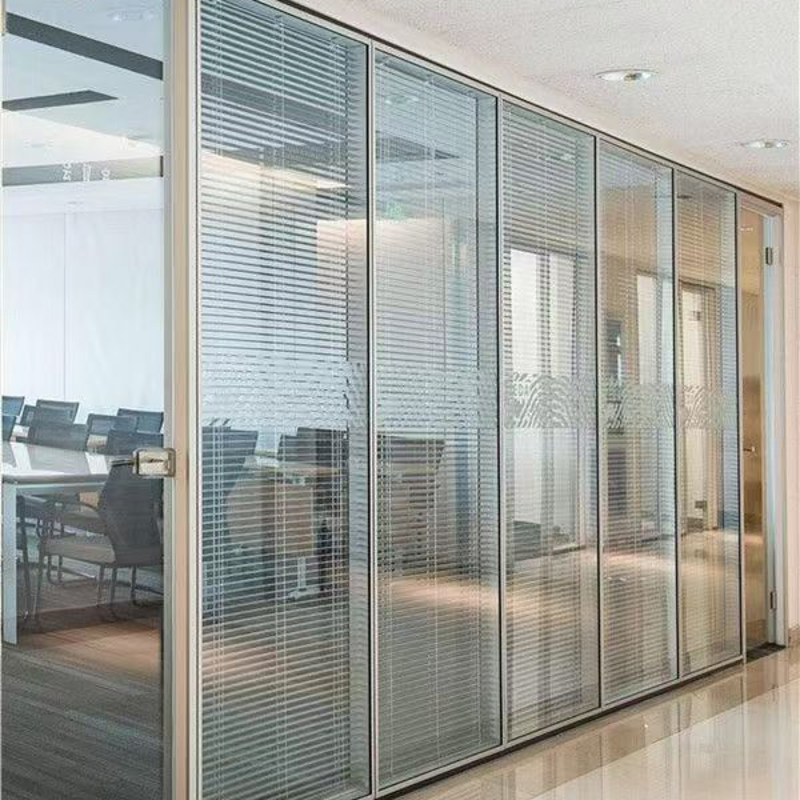 Black Frame Transparent Glass Partition Wall Full View Interior Glass Wall for Office High Privacy