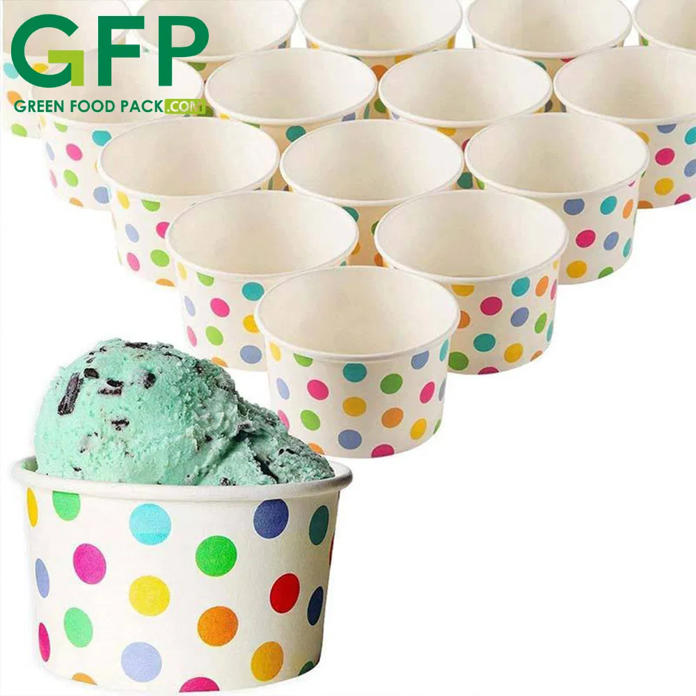 Custom Logo Printed Ice Cream Cup Yogurt Gelato Bowls Disposable Single Wall Paper Cup with Lid