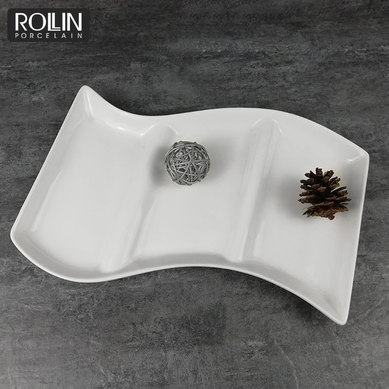 3 in 1 Divided Plate Separate Porcelain Plate Hotel Restaurant Use