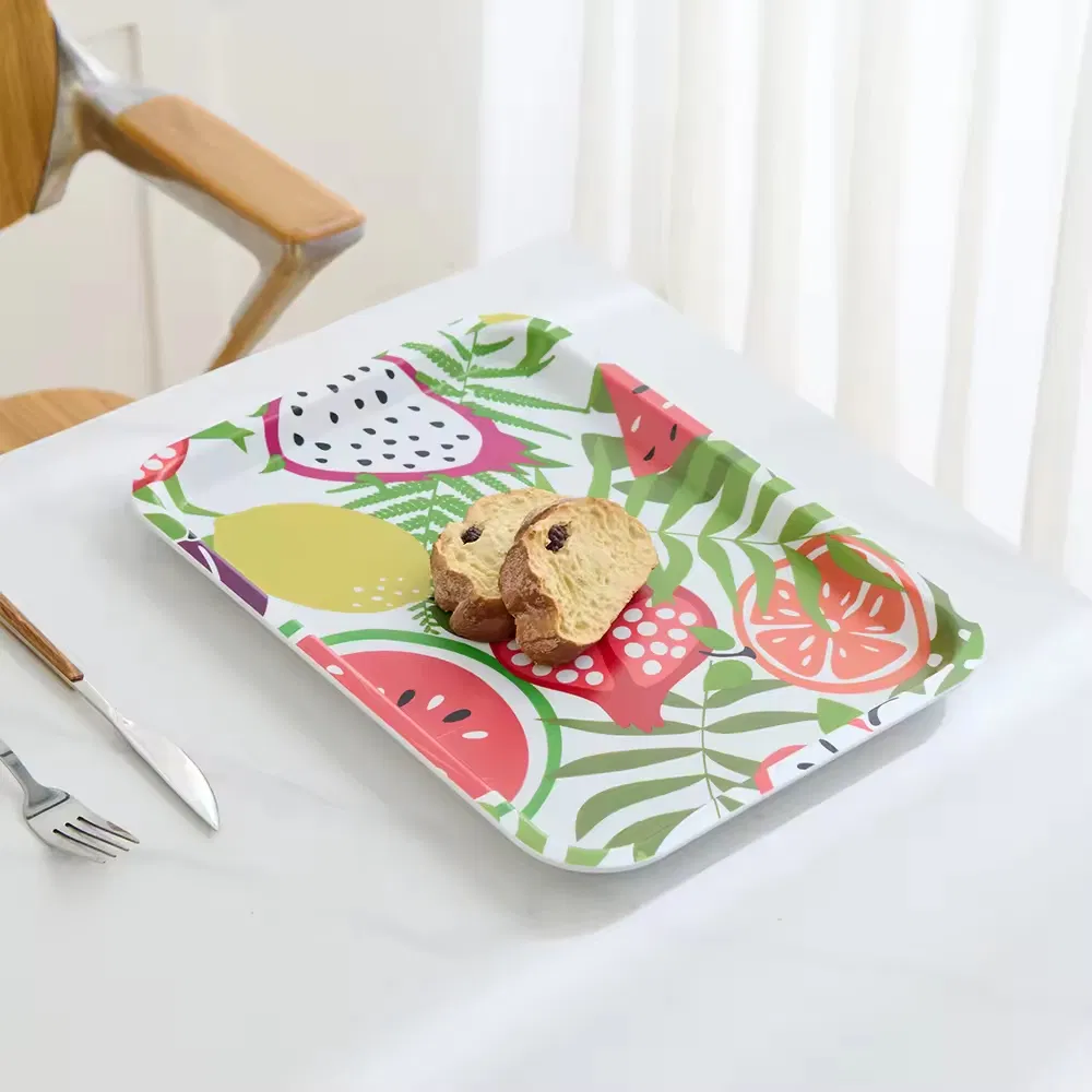 Food Grade RPET Plastic Fruit Snack Food Serving Melamine Plates Tray for Restaurant