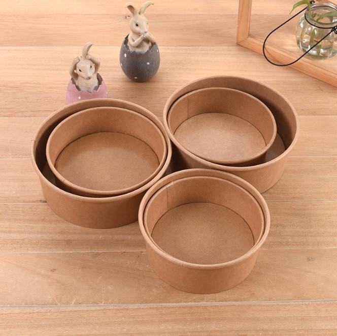 500ml 750ml 900ml Disposable Compostable Kraft Paper Soup Bowl Salad Takeaway Food Container Clear Lid Food Grade Eco-Friendly