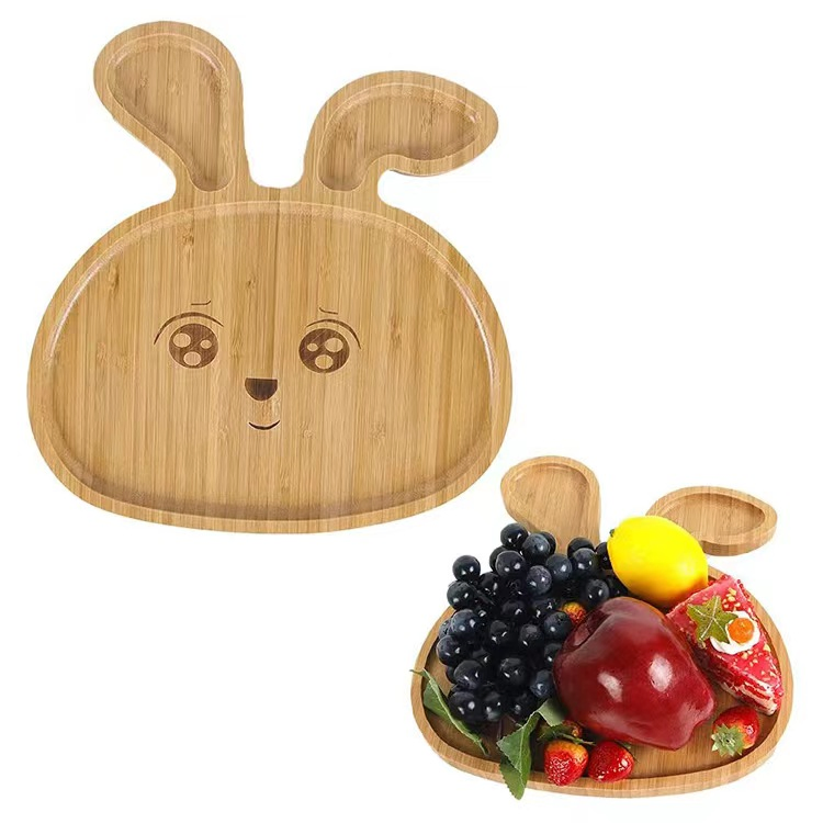 Hot Selling Bamboo Children Plate Baby Platter Cute Serving Tray Wooden Plate