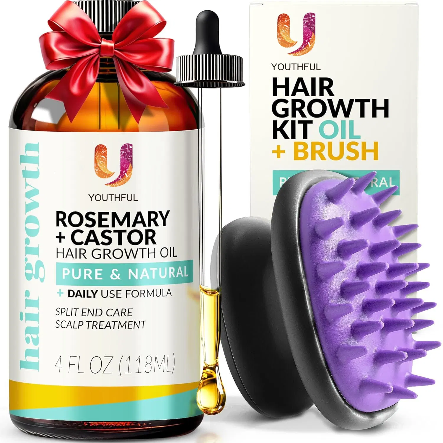 Organic Rosemary & Castor Hair Growth Oil for Dry Itchy Scalp Thickening & Hydration
