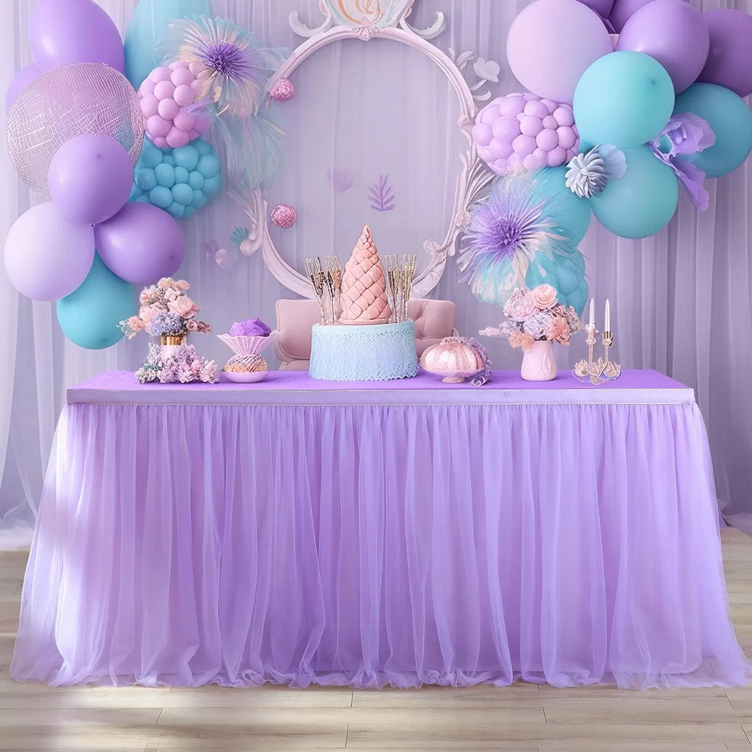 Tulle Table Skirt, Baby Shower Tablecloth for Rectangle Tables or Round Tables, Ruffle Tutu Table Skirts, Desk Skirt for Princess Girls Birthday