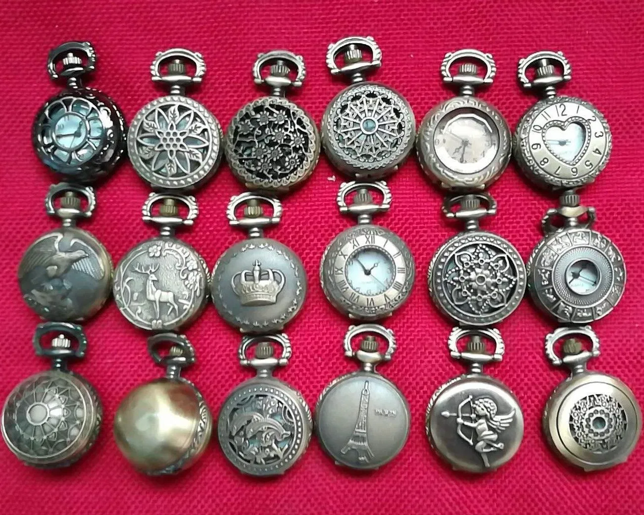 Mix 18 Designs Small Size Classic Roman Bronze Dia 27mm Pocket Watch Vintage Antique Pocket Watch