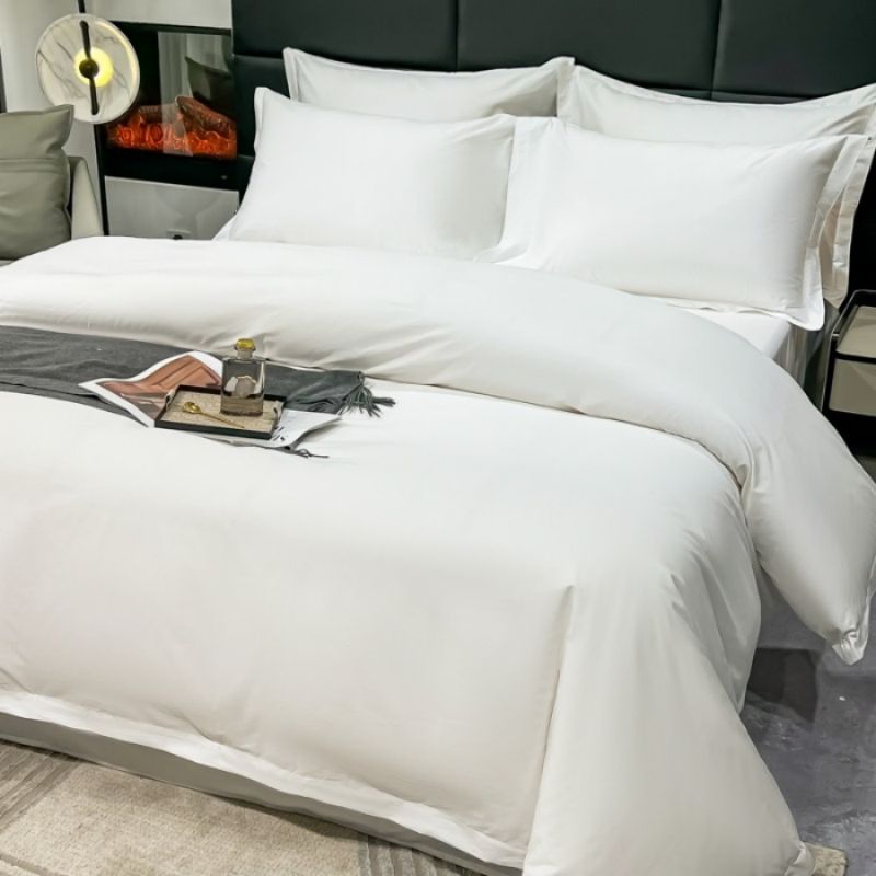 Eco-Friendly Sanding Cotton Hotel Home Textiles Plain White Comforter Quilt Duvet Cover Bed Linen ODM/OEM Queen King Cover Bed Sheets Four-Piece Bedding Set