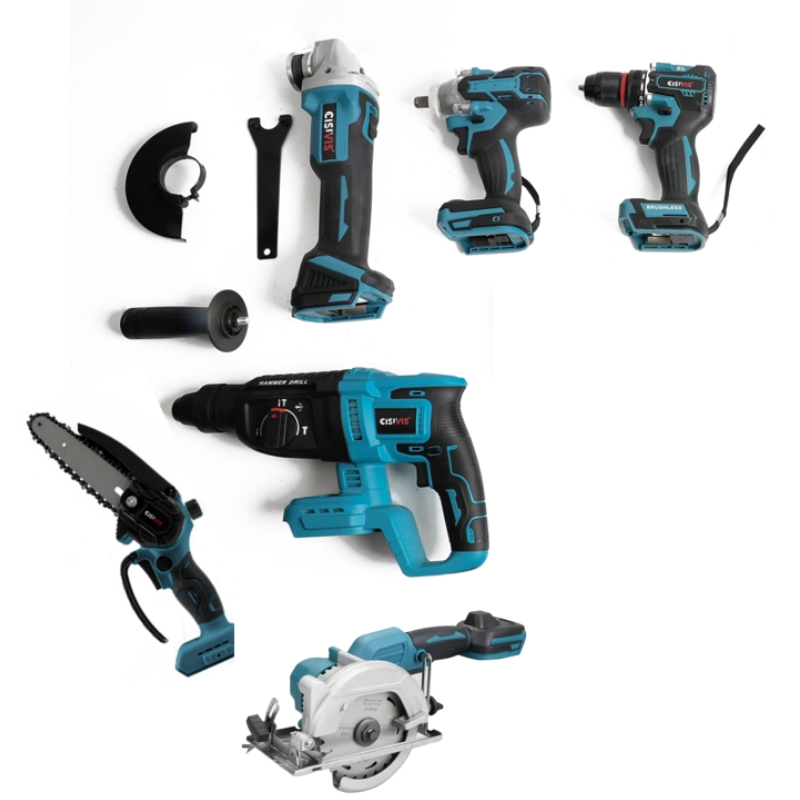 6PCS Brushless Cordless Impact Drill & Wrench Set Angle Grinder Hammer Chainsaw Circular Saw Tool Set