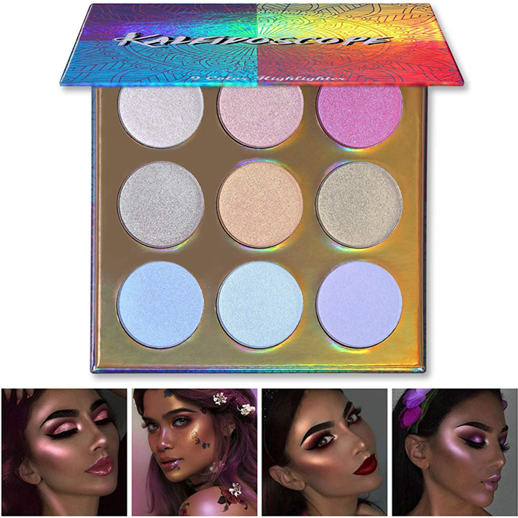 Custom Advanced Kaleidoscope Holographic Highlighter Makeup Palette Kit with Mirror Cosmetics