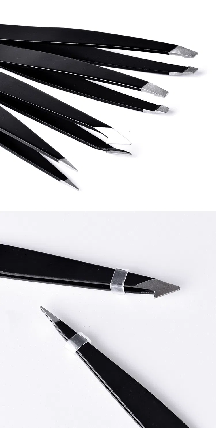 Custom Private Label Eyebrow Tweezers Stainless Steel Lash Tweezers Black Grip Eye Brow False Eyelash Tweezers Set
