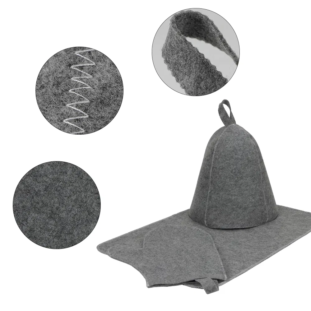 Felt Sauna Set Hat Mitten Mat Felt Hat for Sauna and Steam Bath for Men and Women