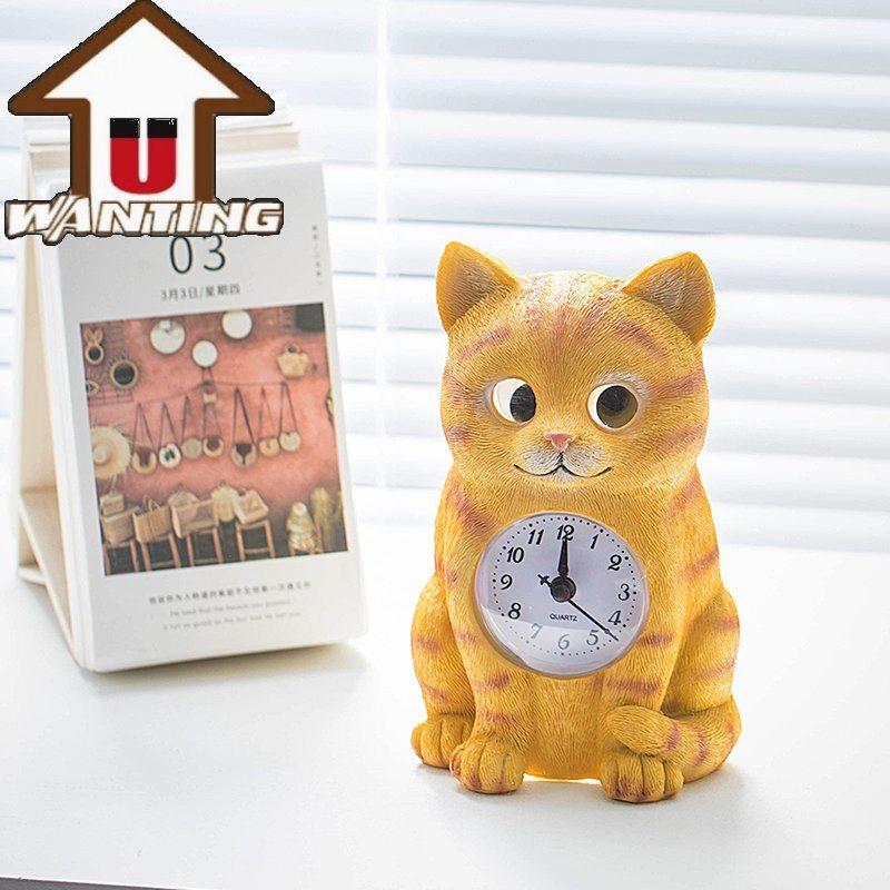 Wholesale Creative Cartoon Cat Wall Hanging Clock Family Bedroom Decoration Resin Material Crafts