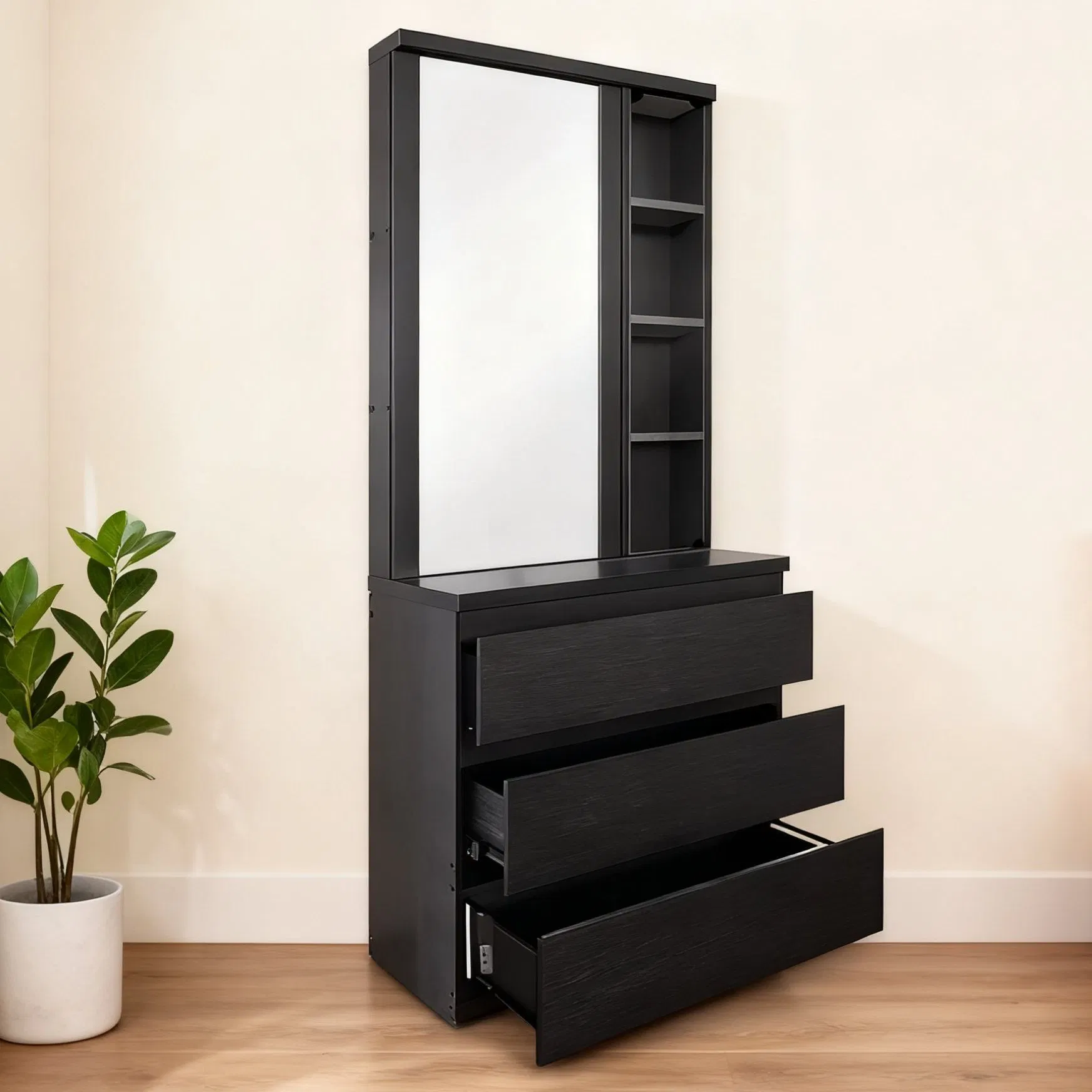 Modern Nordic-Style Wall-Mounted Full-Length Mirror Dressing Table Makeup Table with Ample Storage