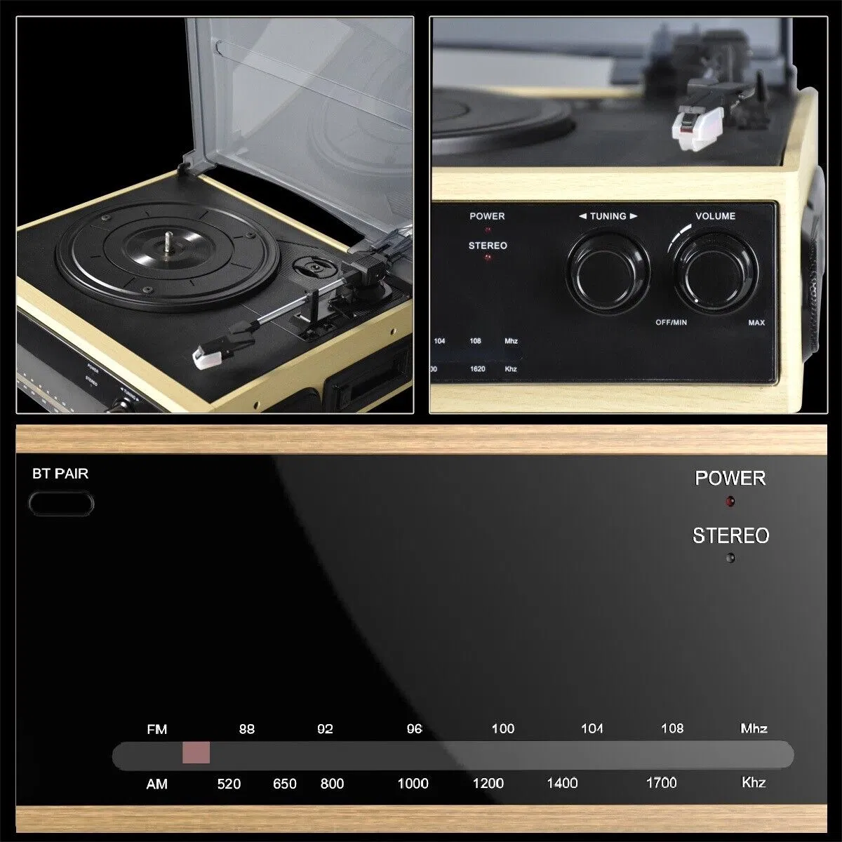 Винтажный проигрыватель винила с Bluetooth и FM/AM радио