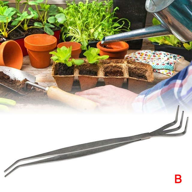 2 in 1 Stainless Steel Bonsai Gardening Tools Root Rake Spatula Tweezers Garden Tools