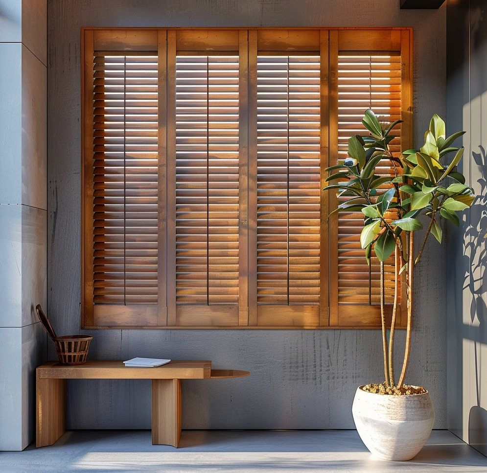 French Oak Stain Natural Wooden Color Plantation Shutters