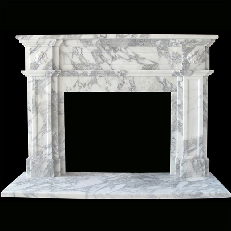 Exquisite Classic White Marble Fireplace Mantel with Stone Carvings
