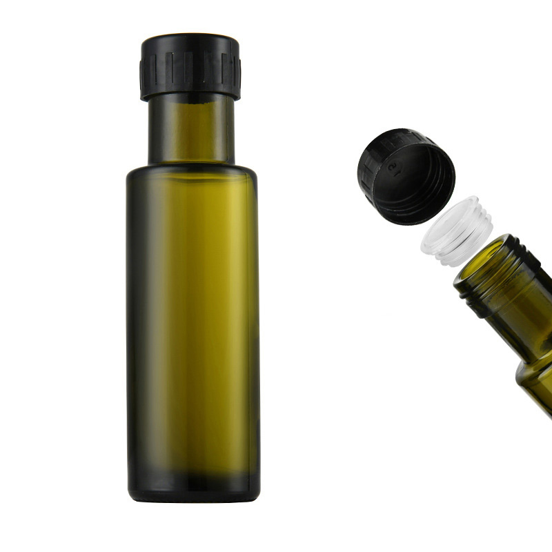 Wholesale High Quality Round Vinegar and Oil Bottle Empty Green 100ml Glass Cooking Olive Oil Bottle