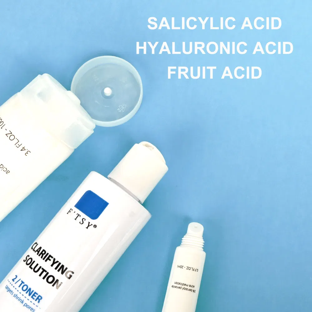 Private Label Natural Salicylic Acid Acne Skin Care Set Pores Minimizing Blemishes Acne Prone Skincare Essentials Set Kits