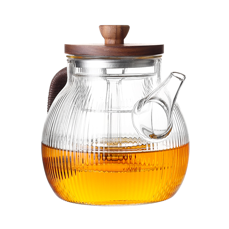 Hot Selling Glass Tea Pot Set Heat Resistant Theiere Tetera Glass Teapots with Wooden Lids
