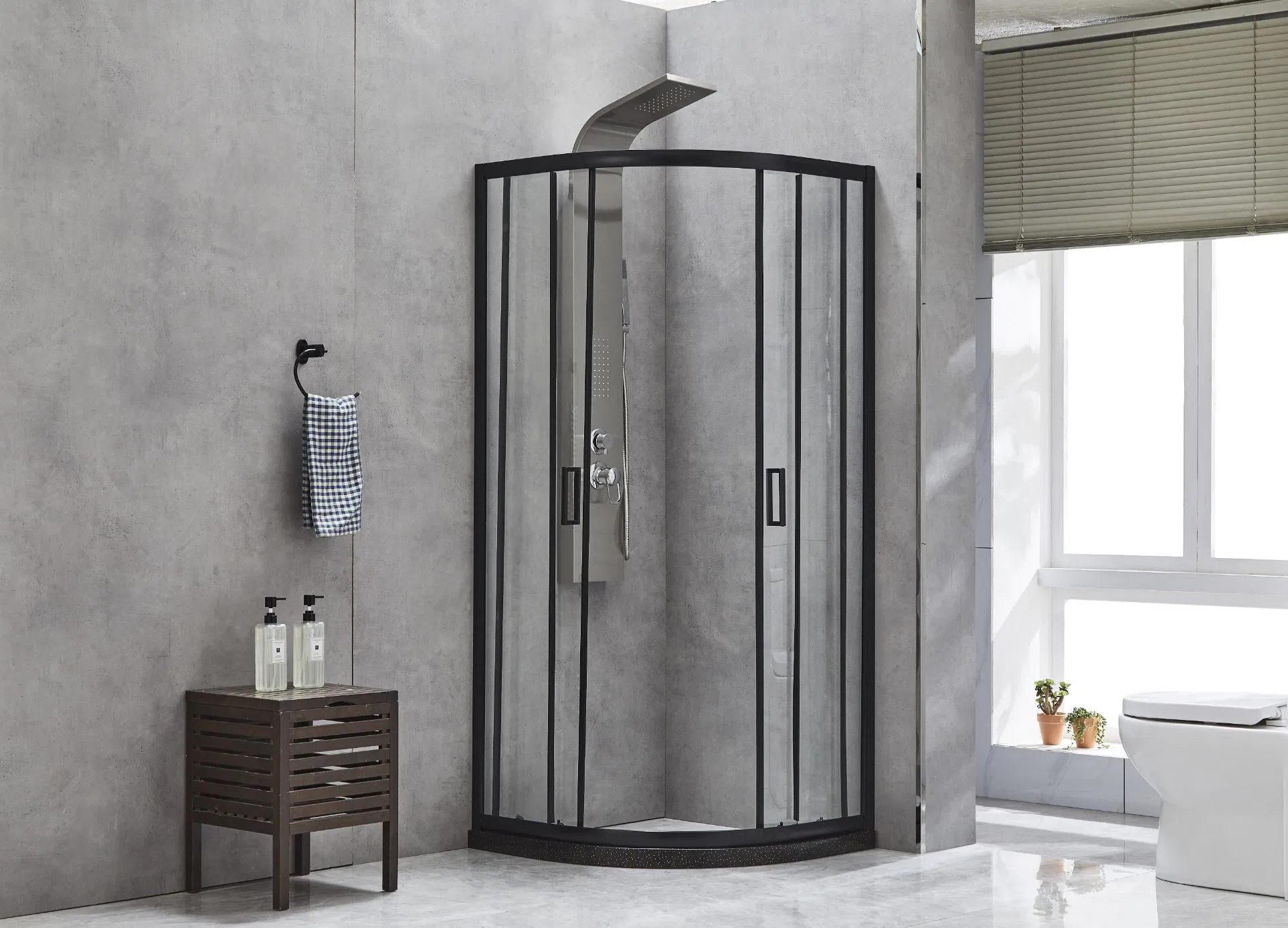 Shower Enclosure, Shower Room with Sliding Double Door and Roller, Extra Shower Panel Available, Showerroom with Black Stone Foundation, 5mm Glasses, Matt Black
