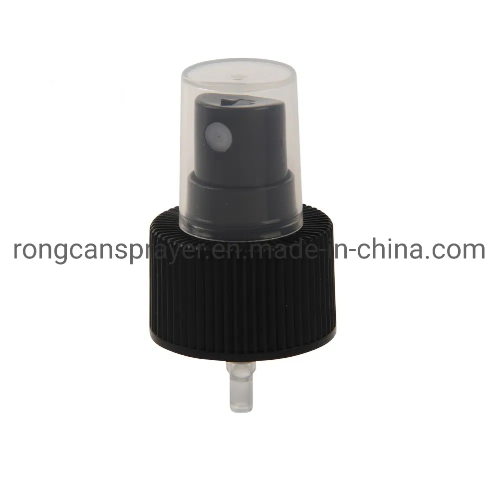 Factory Price 18mm Black Tamper Evident Atomiser Spray Pump with Clear Cover Cap, Plastic Fine Mist Spray with Anti-Theft Ring