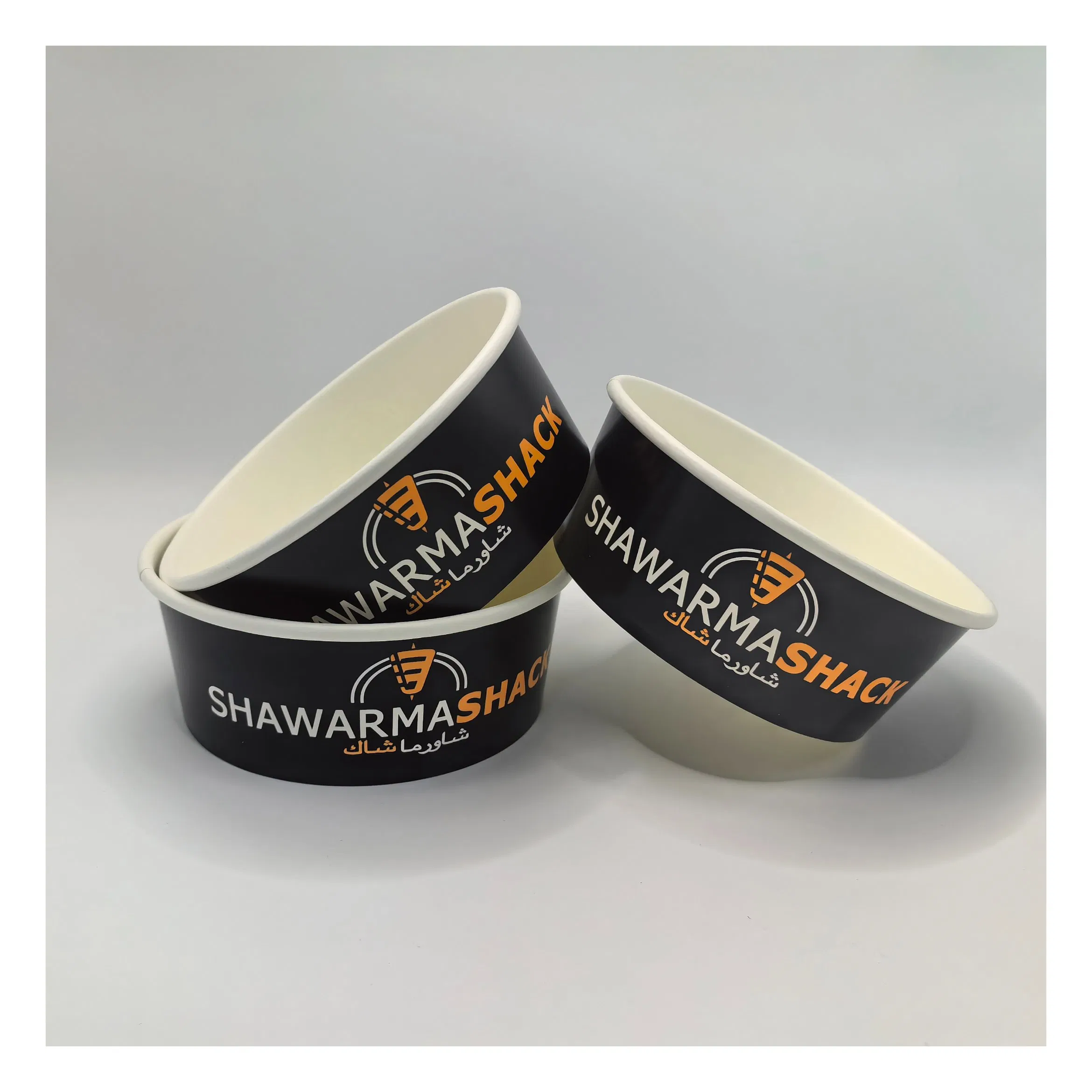 Disposable Oil-Resistant 1000ml Kraft Black Printing Round Serving Bowl Soup Fruit Salad Takeaway Lunch Sushi Paper Bowl