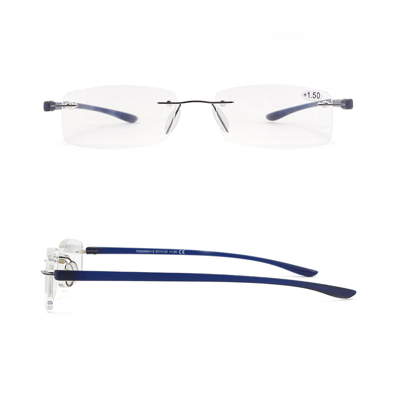 Ultra Light Metal Custom Rimless Reading Glasses with PC Temples Classic Eyewear