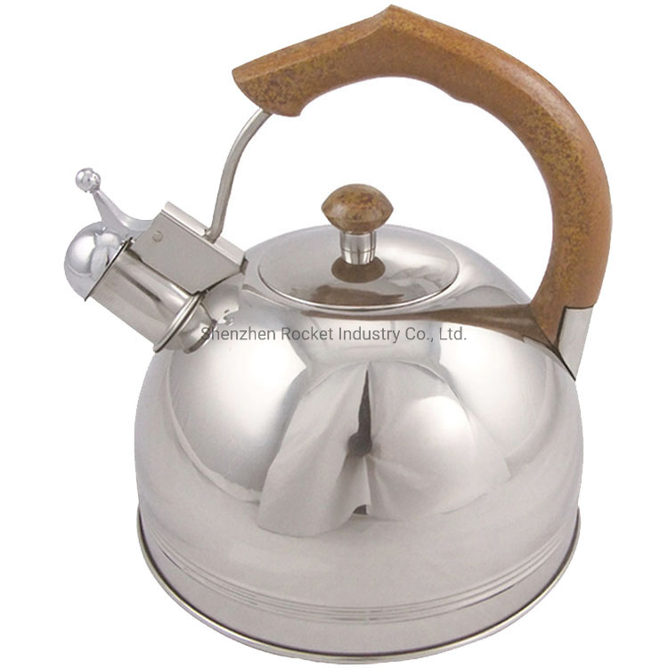 Чайник из нержавеющей стали со свистком и деревянной ручкой