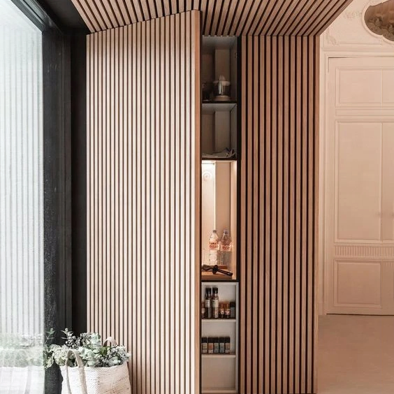 Acoustic Wood Wall Panel MDF Jintailong Wood Slatted Wall Acoustic Felt Panels