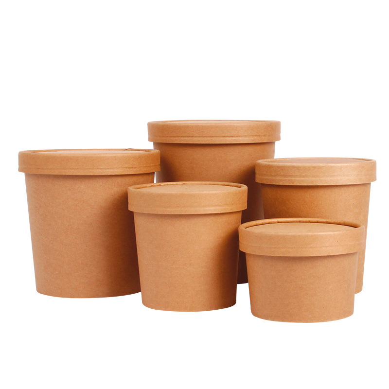 Бумажный контейнер для еды Kraft Paper с крышкой