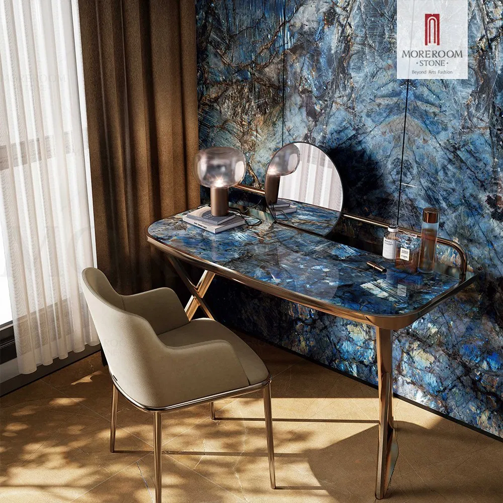 1600X3200mm Artificial Luxury Glint Gemstone Slabs Sintered Blue Agate Stone for Wall Decoration