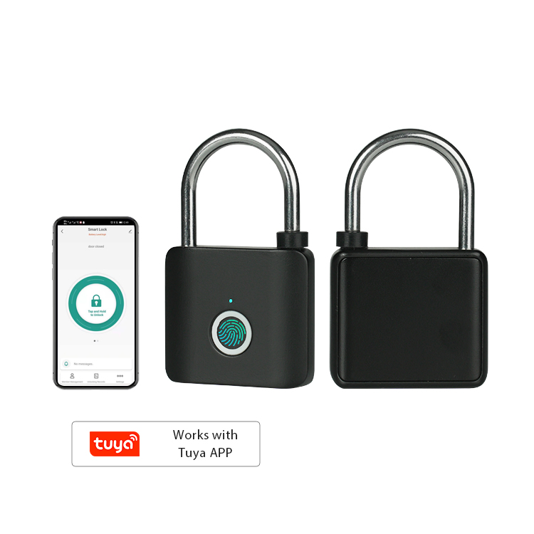 OEM ODM Tuya APP Control Smart Lock Padlock USB-C Chargeable IP65 Outdoor Waterproof Fingerprint Padlock with Key Backup