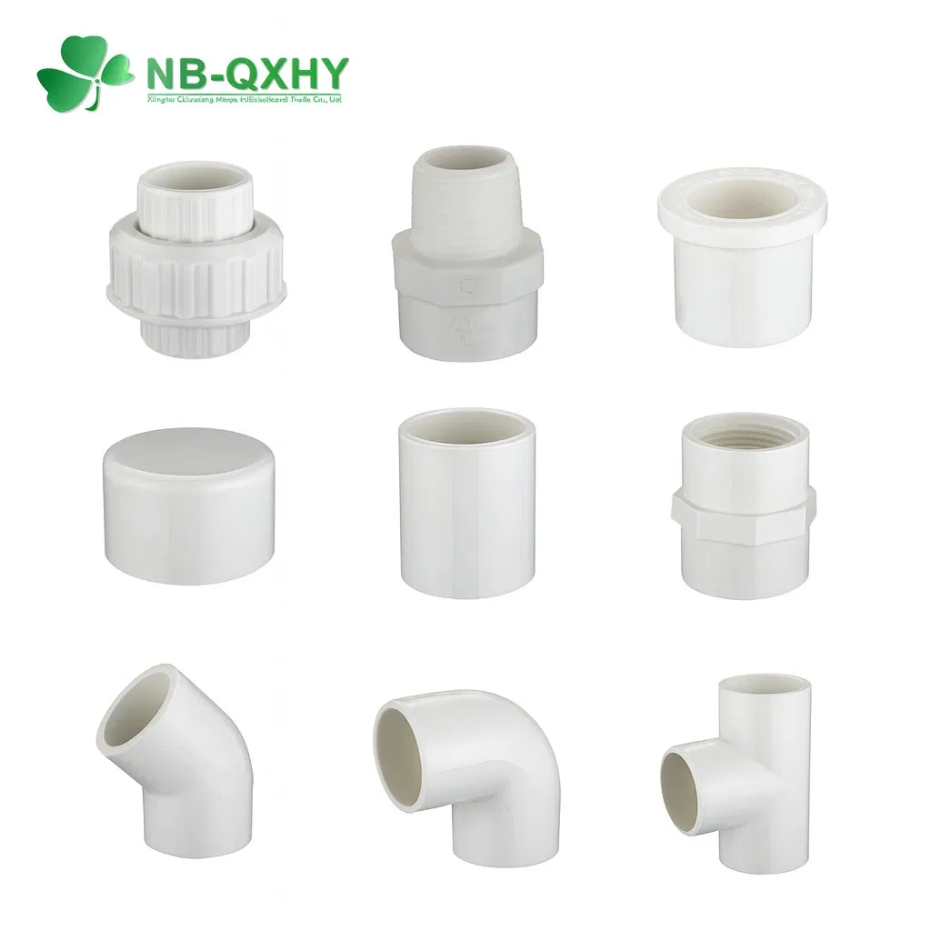 Water Supply ASTM Standard Plumbing Materials Accessories Sch40 Plastic Pipe Clamp Nipple End Cap PVC Tee Union Coupling Press Fitting