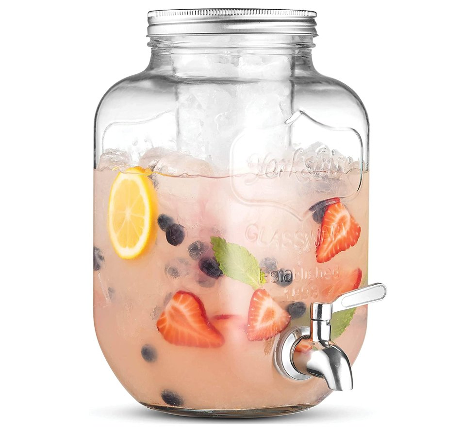 2 Gallon 8L Clear Glass Mason Jar Big Volume Juice Glass Drink Beverage Dispenser with Tap and Metal Stainless Stand
