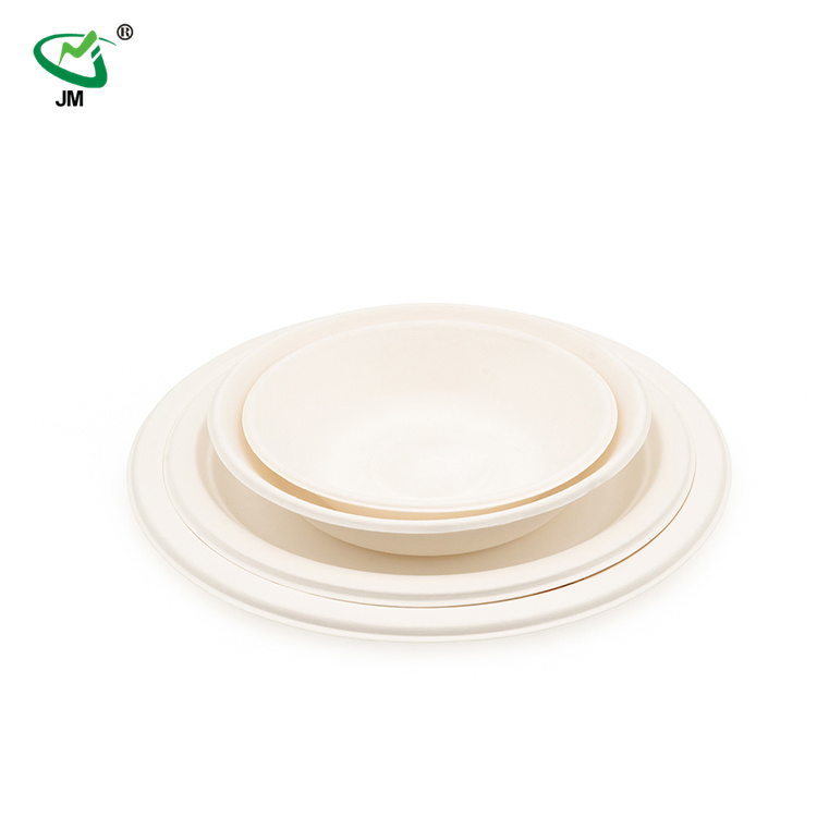 Eco-Friendly Party Wedding Dinner Plates Compostable 9 Inch 3 Compartment Round Disposable Plates
