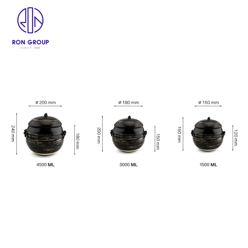 Japanese Style Restaurant Black Clay Cooking Round Pot Ceramic Casserole Terracotta Pot