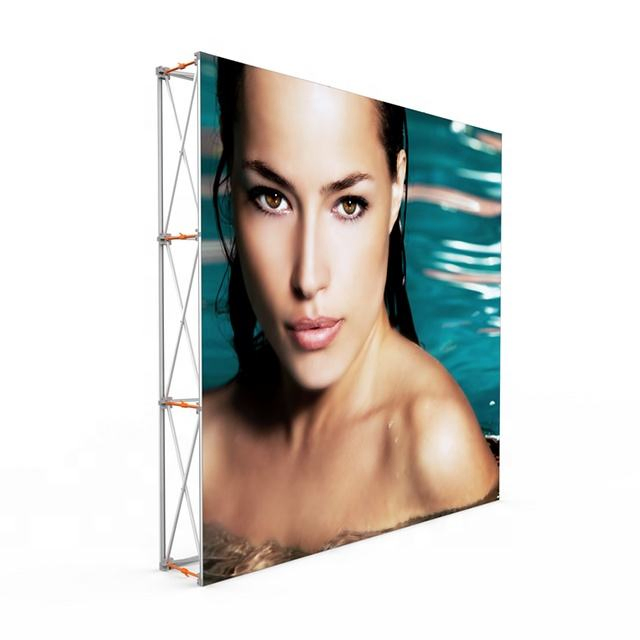 10FT Portable Fabric Trade Show Custom Pop up Backdrop Banner Fabric Display Stand Exhibit Advertising Display Wall White Weddings LED Light Backdrop