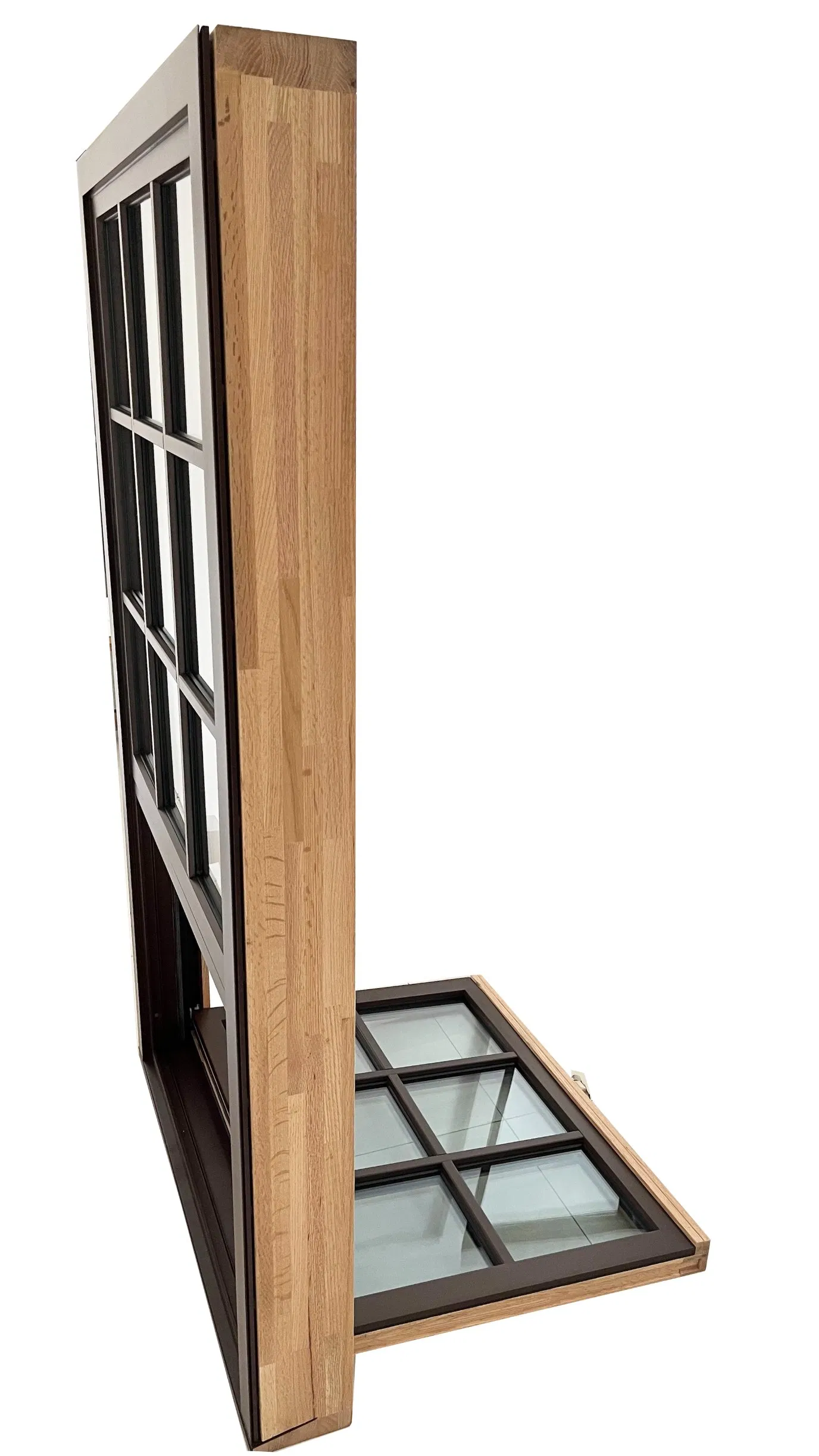 Penjoy Wood Color Vertical Silding Window Balcony Wooden Replacement Single Hung Windows