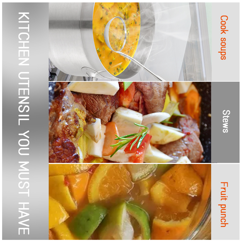 Chinese Custom Kitchen Tools Fancy Modern Long Handle Metal Stainless Steel Big Deep Hot Pot Soup Serving Spoon