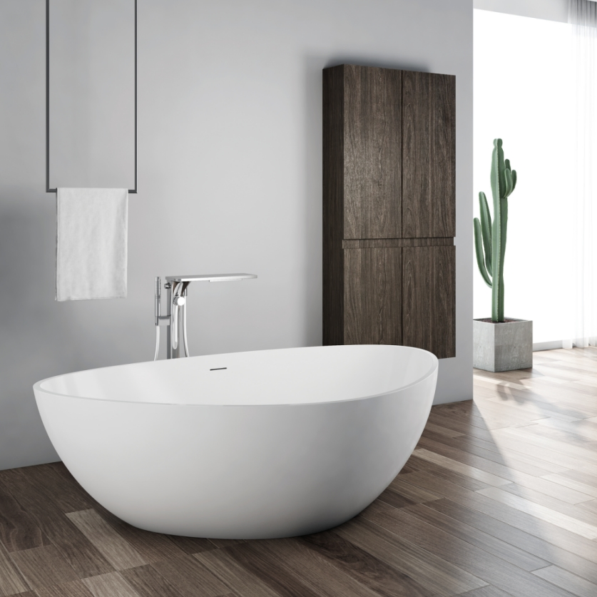 Triangle Shaped Solid Surface Bath Tub Freestanding Matte White Artificial Stone Soaking Bathtub for Modern Hotel Home Villa