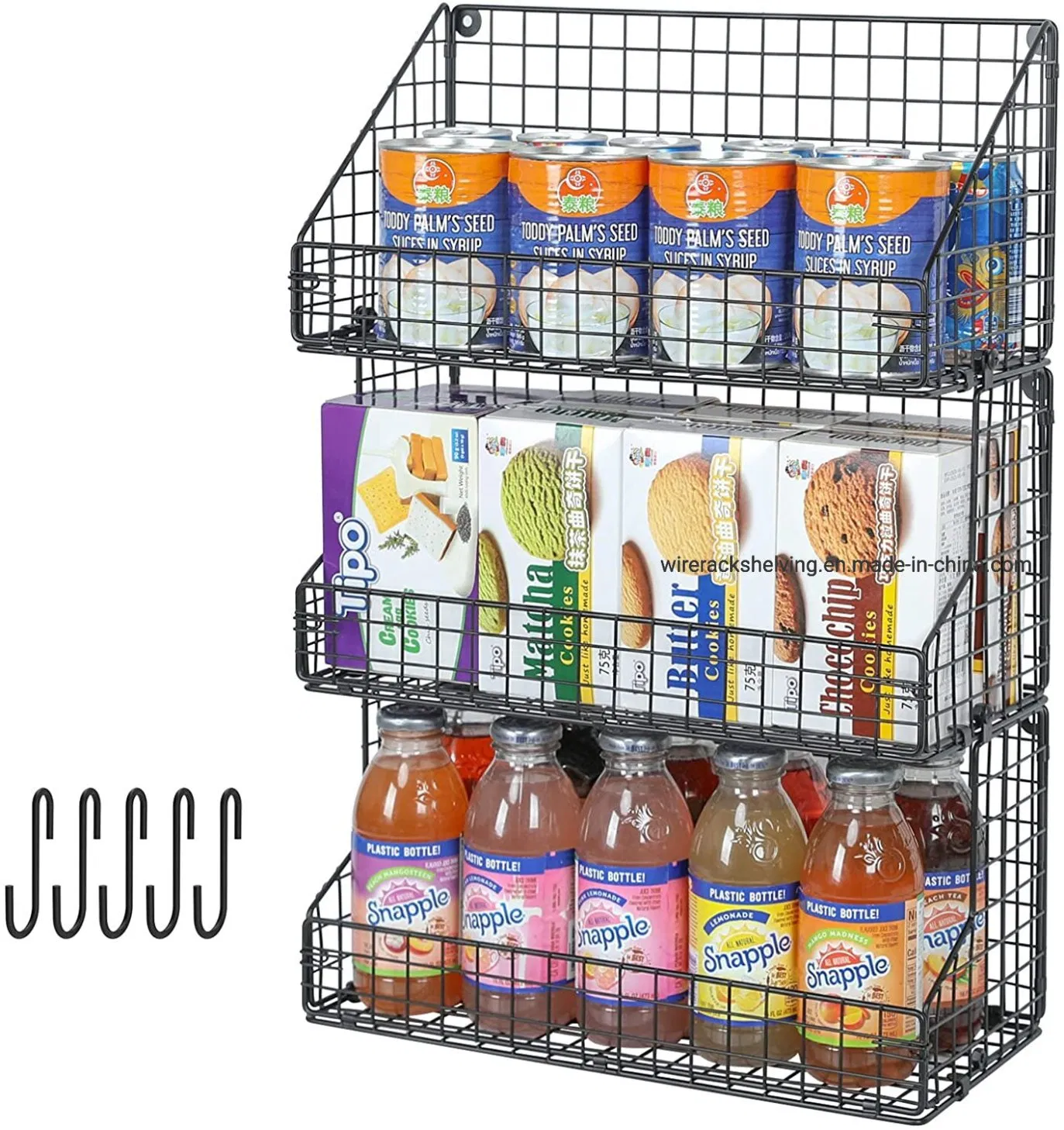 Metal Wire Basket Coffee Snack Rack Wall Mount Shelf for Office Kitchen