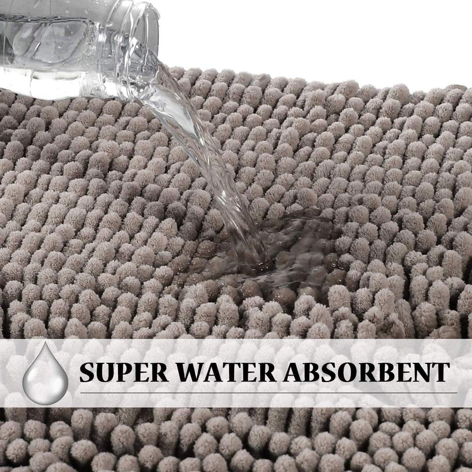 Custom Logo Soft Wholesale Washable Water Absorbent Anti Slip Chenille Bath Mat
