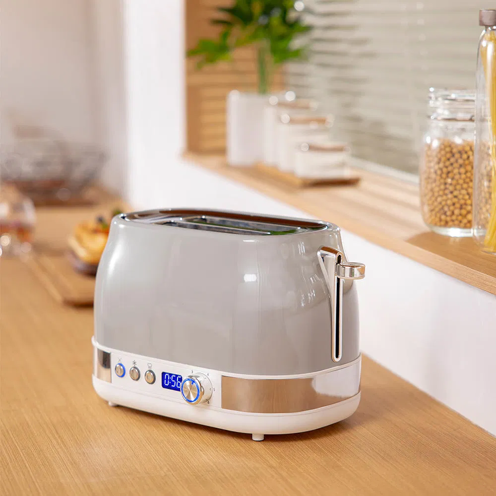 Household Stainless Steel 2 Slice Toaster Breakfast Toaster with LED Display