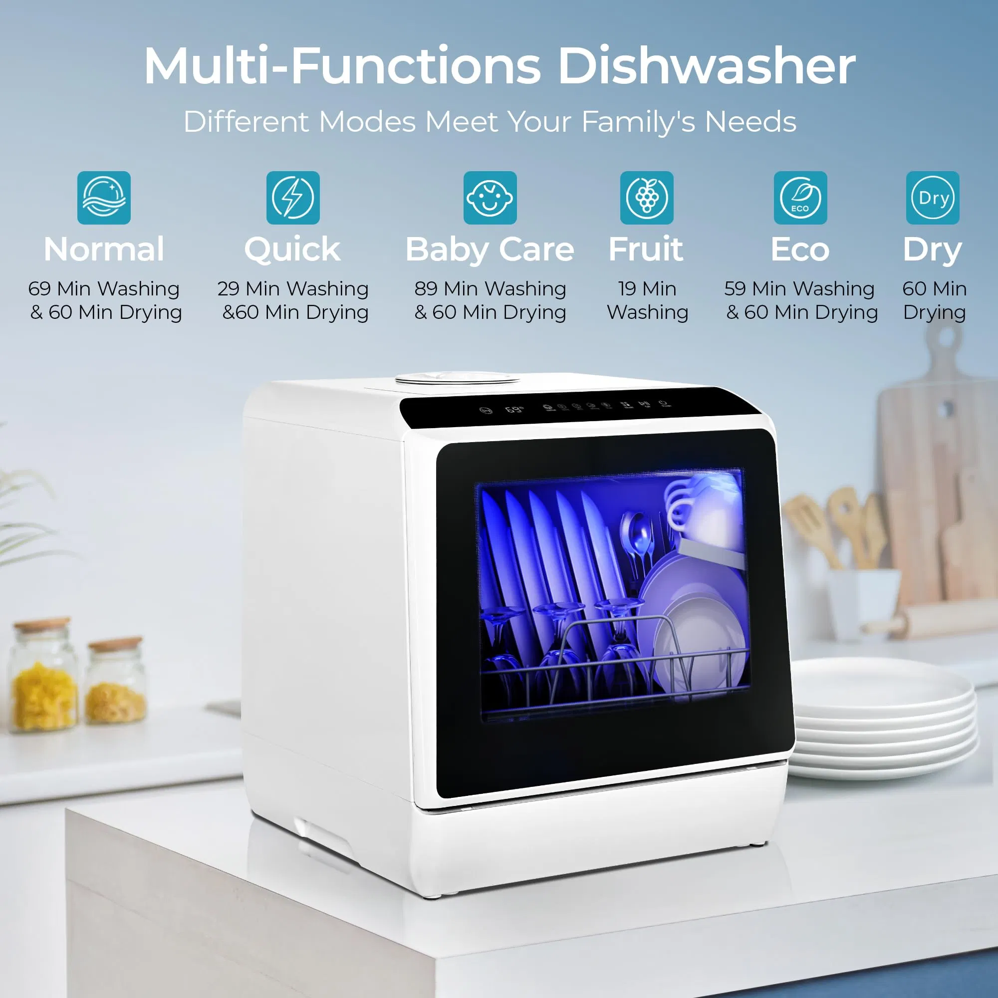Euhomy Portable Countertop Dishwasher with 6 Wash Programs for Small Kitchens