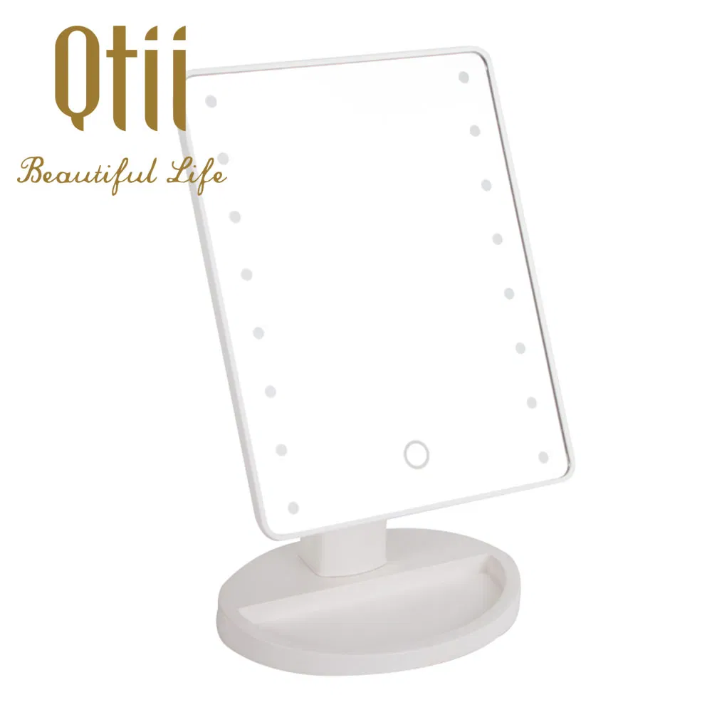 16 LED Lights with Touch Sensor Dual Power Supply Table Makeup Mirro with Adjustable Dimmable 180° Rotation
