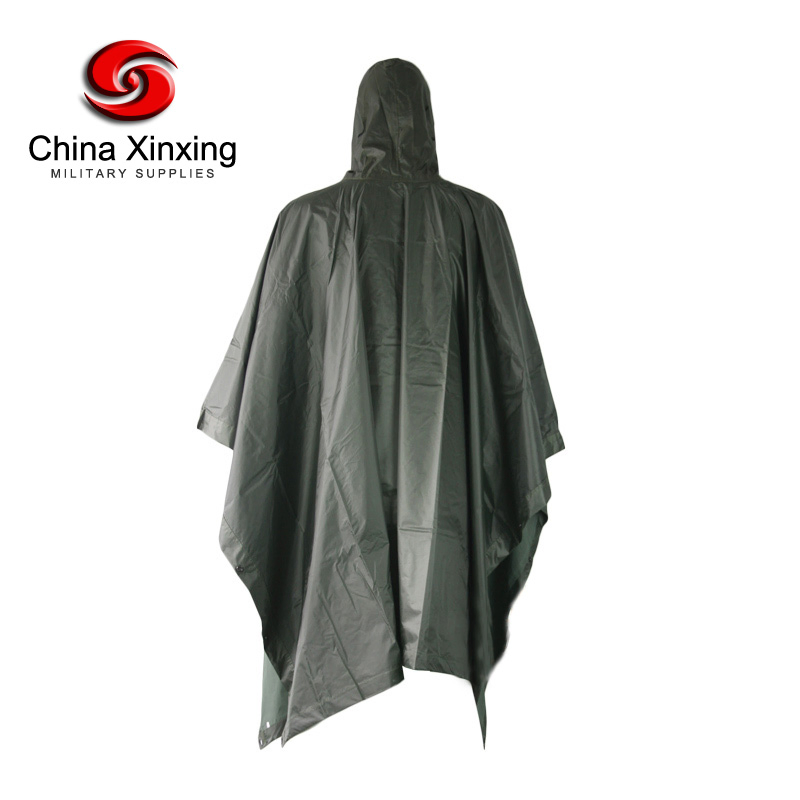 Olive Green Combat Raincoat 210t Polyester Oxford PVC Coating Tactical Soldier Poncho