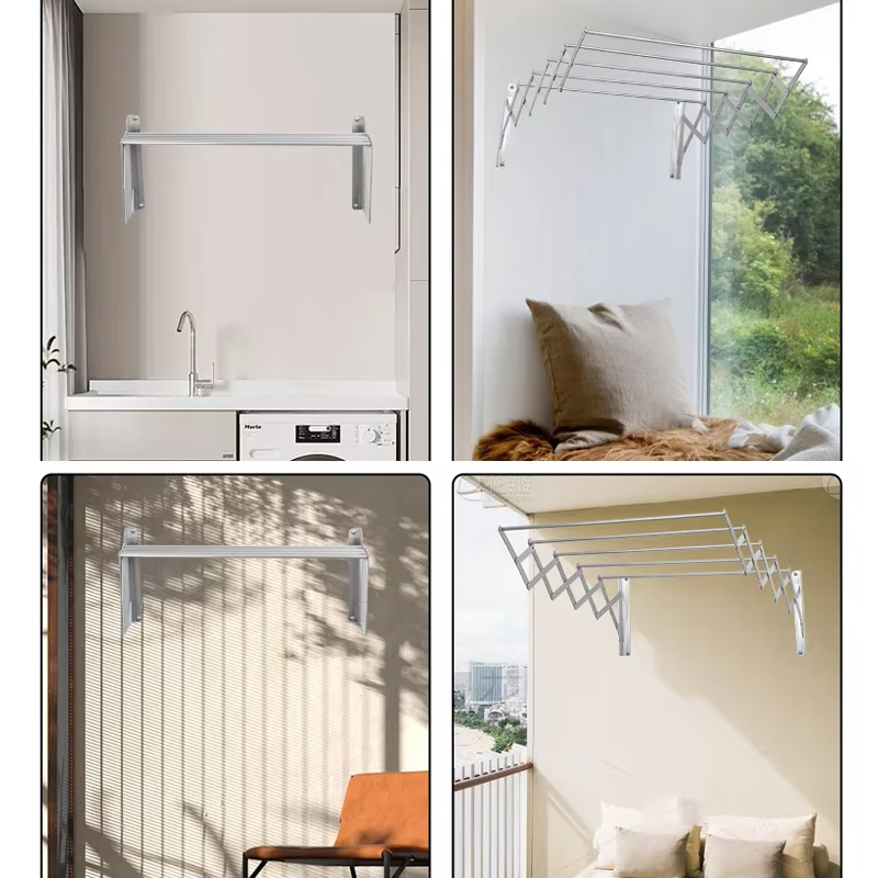 Sanipro Iron 5-Pole Push-Pull Extensible Wall Hanging Drying Rack Folding Towel Holder Clothes Drying Hanger